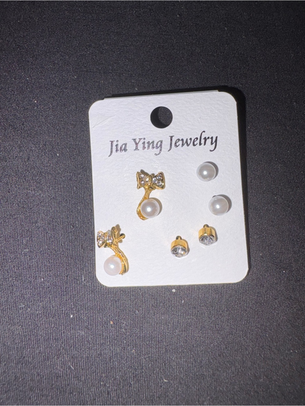Fashion Jewelry Gold Bow and Pearl Earring Set - White Pearls